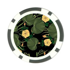 Tropical Vintage Yellow Hibiscus Floral Green Leaves Seamless Pattern Black Background  Poker Chip Card Guard (10 Pack) by Sobalvarro