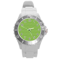 Green Pattern Ornate Background Round Plastic Sport Watch (l) by Dutashop