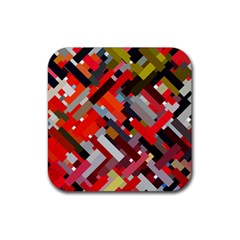 Maze Abstract Texture Rainbow Rubber Coaster (square)  by Dutashop