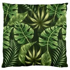 Green Tropical Leaves Large Cushion Case (one Side) by goljakoff