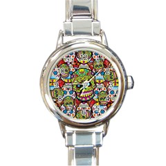 Sugar Skulls Round Italian Charm Watch by ExtraAwesomeSauce