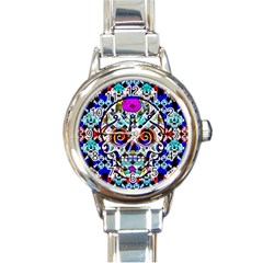 Sugar Skull Pattern 2 Round Italian Charm Watch by ExtraAwesomeSauce