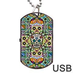 Sugar Skulls Pattern Dog Tag Usb Flash (two Sides) by ExtraAwesomeSauce