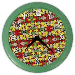 Leaves Pattern Color Wall Clock by ExtraAwesomeSauce