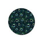 Watercolor Peacock Feather Pattern Rubber Coaster (Round)  Front