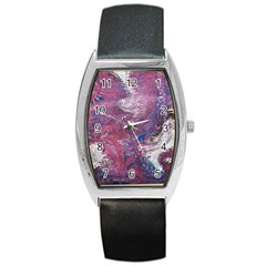 Violet Feathers Barrel Style Metal Watch by kaleidomarblingart