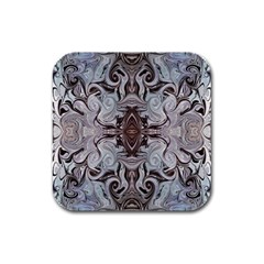 Turquoise Black Arabesque Repeats Rubber Square Coaster (4 Pack)  by kaleidomarblingart