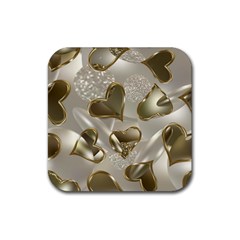   Golden Hearts Rubber Coaster (square)  by Galinka