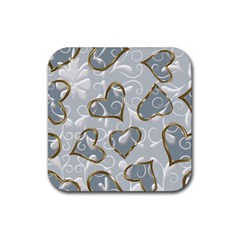   Gold Hearts On A Blue Background Rubber Coaster (square)  by Galinka