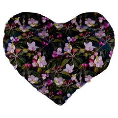 Apple Blossom  Large 19  Premium Flano Heart Shape Cushions by SychEva