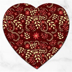 Folk Flowers Art Pattern Floral Abstract Surface Design  Seamless Pattern Jigsaw Puzzle (heart) by Eskimos