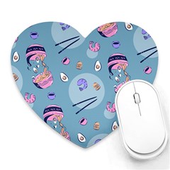 Japanese Ramen Sushi Noodles Rice Bowl Food Pattern 2 Heart Mousepads by DinzDas