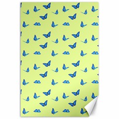 Blue Butterflies At Lemon Yellow, Nature Themed Pattern Canvas 12  X 18  by Casemiro