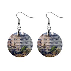 Urban Coastal Scene, Montevideo Uruguay Mini Button Earrings by dflcprintsclothing