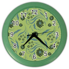 Folk Flowers Art Pattern Color Wall Clock by Eskimos