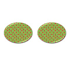 Juicy Slices Of Watermelon On A Green Background Cufflinks (oval) by SychEva