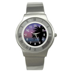 Sunset Coastal Scene, Montevideo Uruguay Stainless Steel Watch by dflcprintsclothing