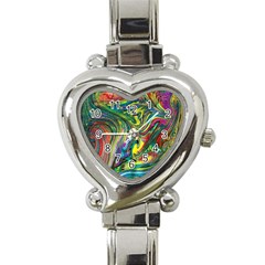 Intricate Painted Swirls Heart Italian Charm Watch by kaleidomarblingart