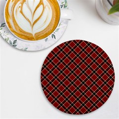 Dark Red Tartan, Retro Buffalo Plaid, Tiled Pattern Uv Print Round Tile Coaster by Casemiro