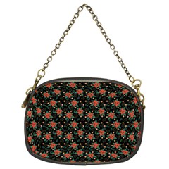 Medium Red Christmas Poinsettias On Black Chain Purse (two Sides) by PodArtist