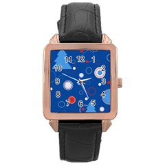 Christmas Pattern Tree Design Rose Gold Leather Watch  by Sapixe