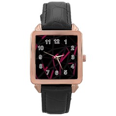 3d Lovely Geo Lines Viii Rose Gold Leather Watch  by Uniqued