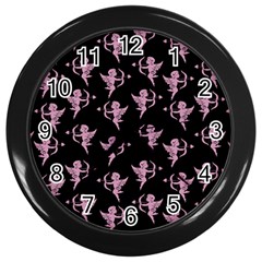 Cupid Pattern Wall Clock (black) by Valentinaart