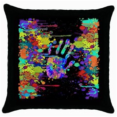 Crazy Multicolored Each Other Running Splashes Hand 1 Throw Pillow Case (black) by EDDArt