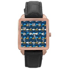 Dolphins Bees Pattern Rose Gold Leather Watch  by Sparkle