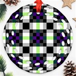 Agender Flag Plaid With Difference Round Filigree Ornament (Two Sides) Front