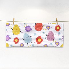 Easter Seamless Pattern With Cute Eggs Flowers Hand Towel by Jancukart