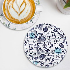 Hand-drawn-back-school-pattern Uv Print Round Tile Coaster by Jancukart