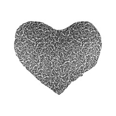 Black And White Hello Text Motif Random Pattern Standard 16  Premium Heart Shape Cushions by dflcprintsclothing