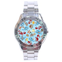 Seamless-pattern-funny-marine-animals-cartoon Stainless Steel Analogue Watch by Jancukart