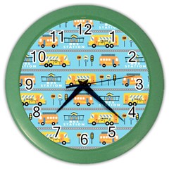 Buses-cartoon-pattern-vector Color Wall Clock by Jancukart