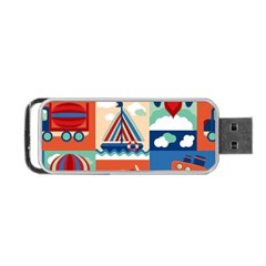 Toy-transport-cartoon-seamless-pattern-with-airplane-aerostat-sail-yacht-vector-illustration Portable Usb Flash (two Sides) by Jancukart