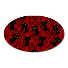 Halloween Goth Cat Pattern In Blood Red Oval Magnet by NerdySparkleGoth