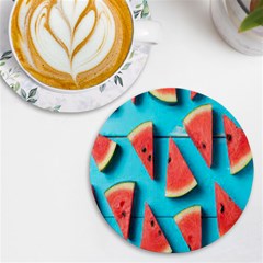 Watermelon Blue Background Uv Print Round Tile Coaster by artworkshop