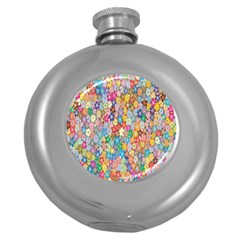 Floral Flowers Round Hip Flask (5 Oz) by artworkshop