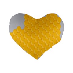 Hexagons Yellow Honeycomb Hive Bee Hive Pattern Standard 16  Premium Flano Heart Shape Cushions by artworkshop