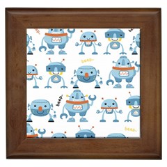 Seamless Pattern With Funny Robot Cartoon Framed Tile by Jancukart