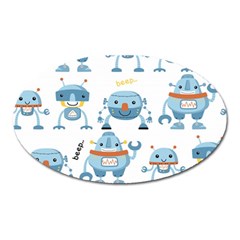 Seamless Pattern With Funny Robot Cartoon Oval Magnet by Jancukart