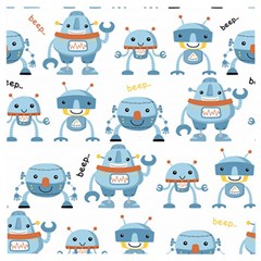 Seamless Pattern With Funny Robot Cartoon Wooden Puzzle Square by Jancukart