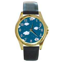 Clouds Round Gold Metal Watch by nateshop