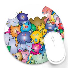 Cats Cartoon Cats Colorfulcats Round Mousepads by Sapixe