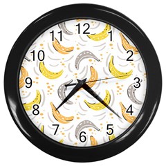 Seamless Stylish Pattern-with-fresh-yellow-bananas-background Wall Clock (black) by Wegoenart