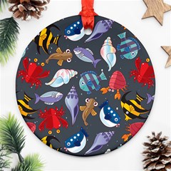 Sea Animals Pattern Wallpaper Fish Ornament (round) by Amaryn4rt