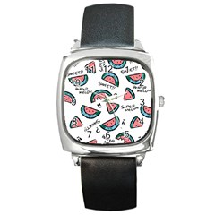 Illustration Watermelon Fruit Sweet Slicee Square Metal Watch by Sudhe