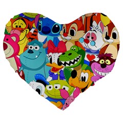 Illustration Cartoon Character Animal Cute Large 19  Premium Flano Heart Shape Cushions by Sudhe