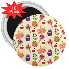 Food Illustration Cupcake Pattern Lollipop 3  Magnets (10 Pack)  by Amaryn4rt